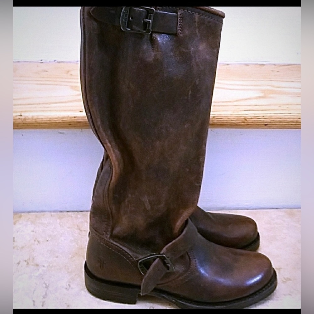Distressed Frye slouch boots barely worn. Size 5.5.